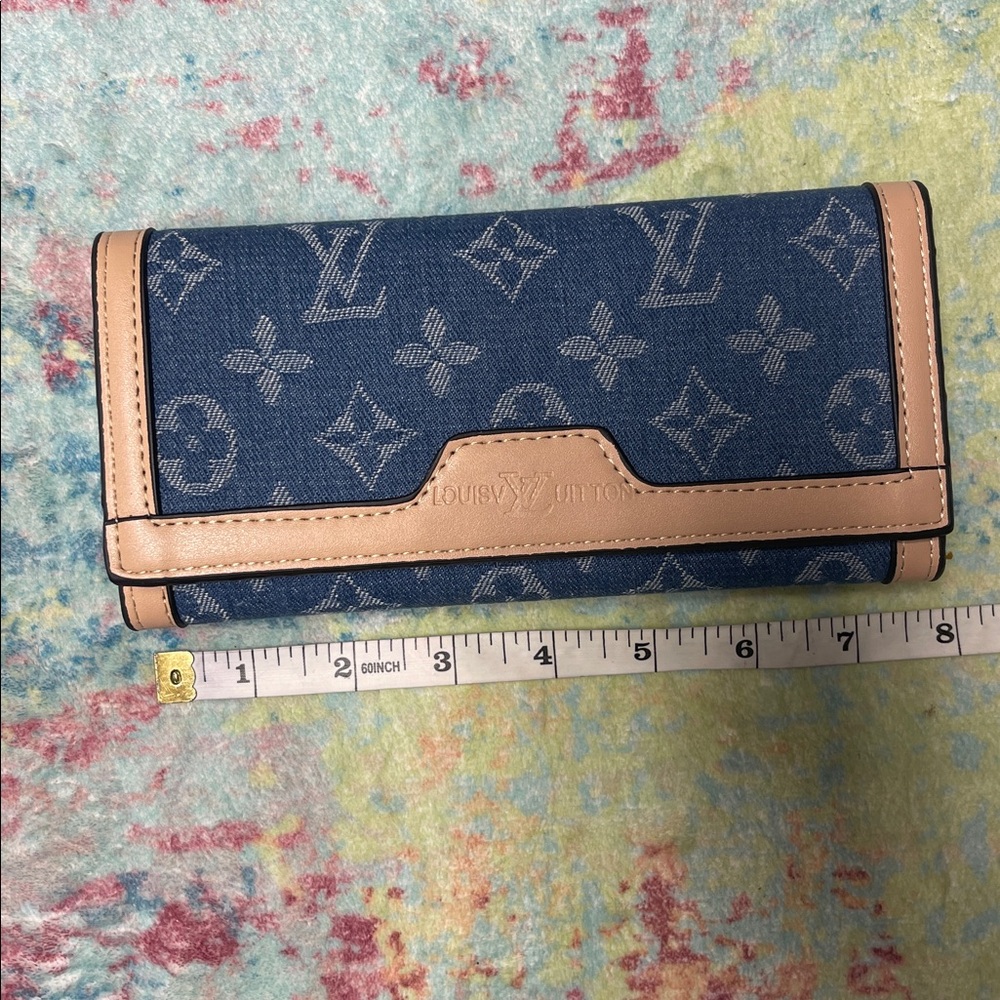 Blue Monogram Denim Tote Bag with Wallet - Picture 4 of 7
